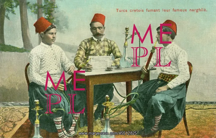 : Turkish men on Crete smoking a Nargile pipe : Turkish men on Crete smoking a Nargile pipe