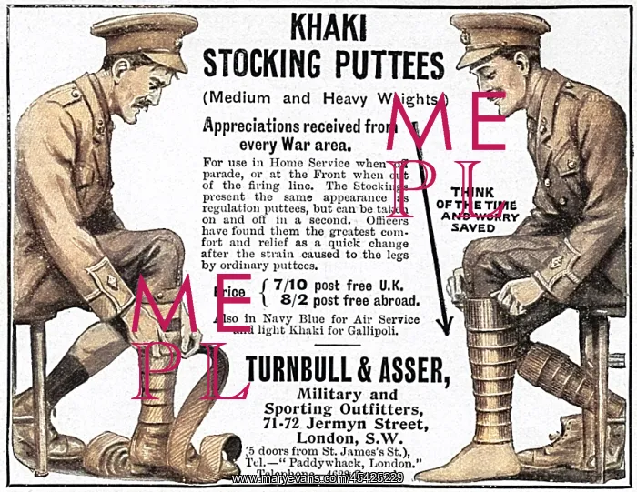 : Turnbull & Asser khaki puttees advertisement : Turnbull & Asser khaki puttees advertisement