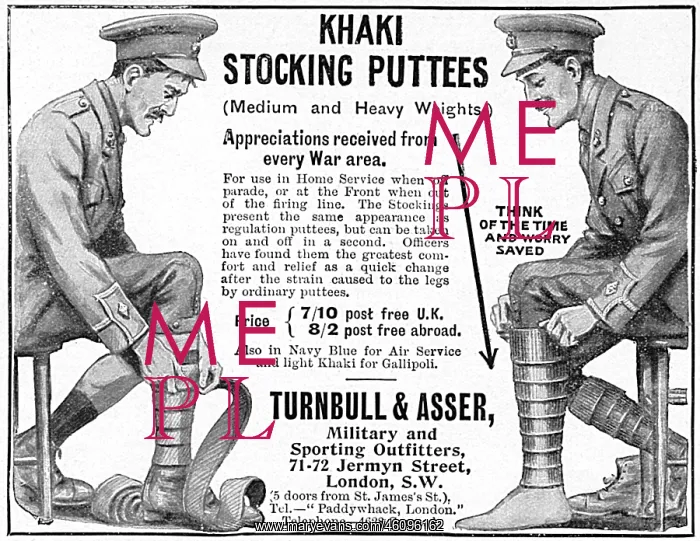 : Turnbull & Asser khaki puttees advertisement : Turnbull & Asser khaki puttees advertisement