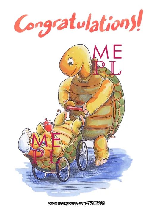 : Turtle pushing baby turtle in pram : Turtle pushing baby turtle in pram