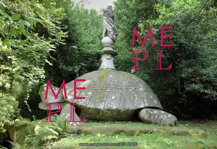 : Turtle sculpture, Garden of Bomarzo, Bomarzo, Lazio, Italy : Turtle sculpture, Garden of Bomarzo, Bomarzo, Lazio, Italy