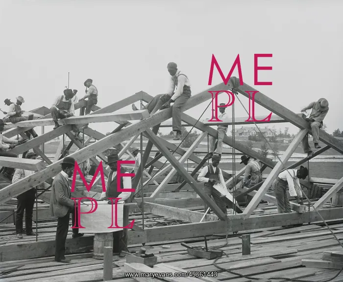 : Tuskegee Institute students constructing a roof : Tuskegee Institute students constructing a roof
