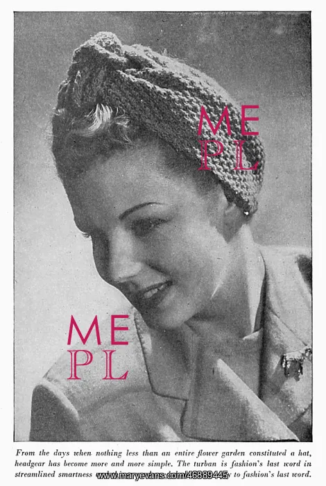 : Two-colour turban, circa 1941 : Two-colour turban, circa 1941