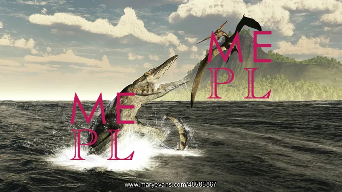 : A Tylosaurus jumps out of the water, attacking a Pteranodon : A Tylosaurus jumps out of the water, attacking a Pteranodon