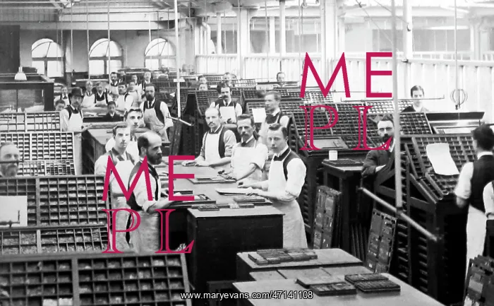 : Type setting, probably for a newspaper : Type setting, probably for a newspaper