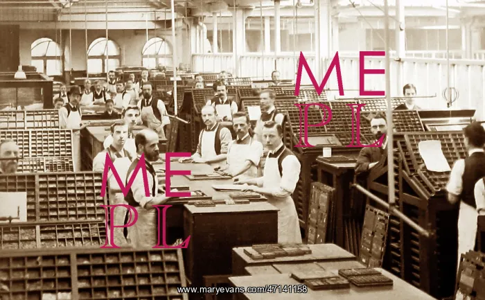 : Type setting, probably for a newspaper : Type setting, probably for a newspaper