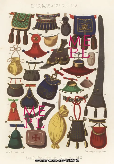 : Types of bags, purses, satchels, 12th to 16th centuries : Types of bags, purses, satchels, 12th to 16th centuries