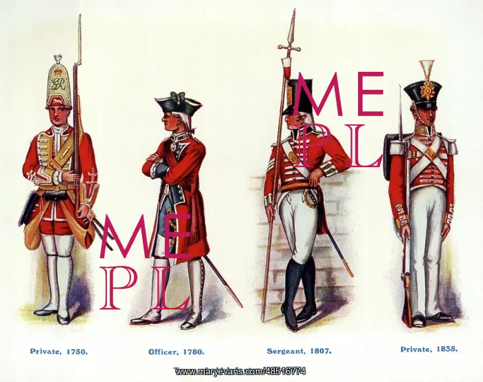 : Four types of old Infantry Uniforms, 1750-1835 : Four types of old Infantry Uniforms, 1750-1835