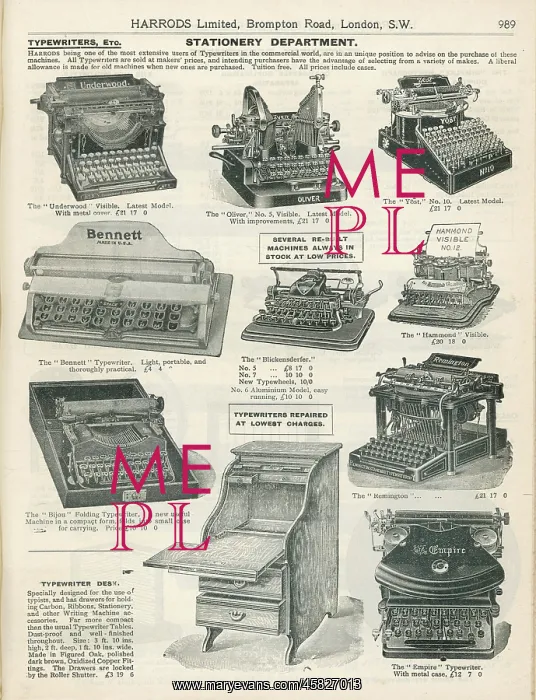  : TYPEWRITERS OF 1909