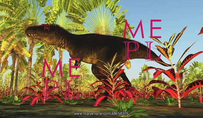 : Tyrannotitan dinosaur walking through a tropical jungle : Tyrannotitan dinosaur walking through a tropical jungle