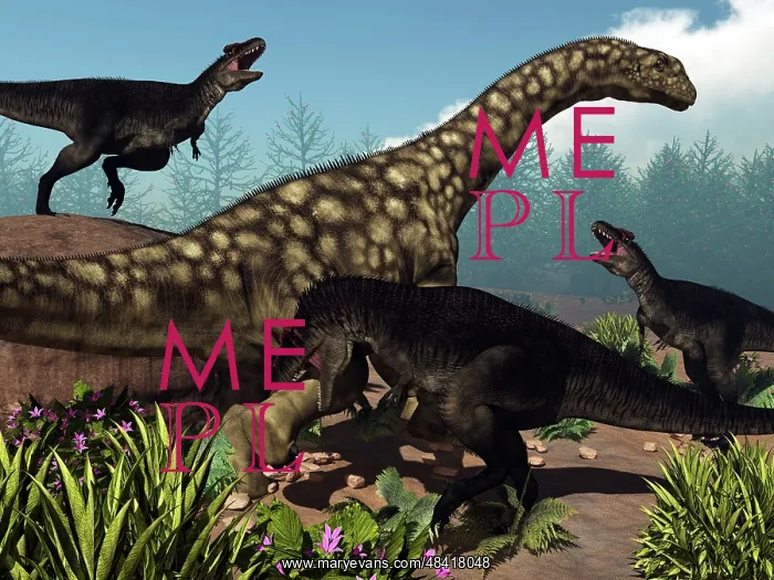 : Three Tyrannotitans attacking an Argentinosaurus dinosaur : Three Tyrannotitans attacking an Argentinosaurus dinosaur