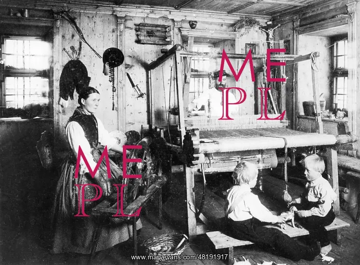 : Tyrolean weaver at the loom, 1911 : Tyrolean weaver at the loom, 1911