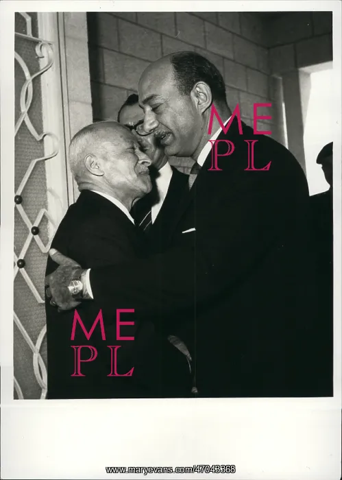 : The UAR Foreign minister Mahmoud Riad embracing : The UAR Foreign minister Mahmoud Riad embracing