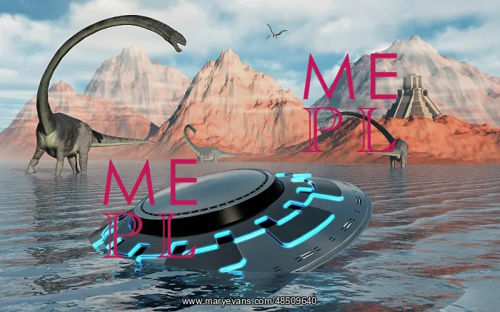 : A UFO catches the attention of curious Omeisaurus dinosaurs : A UFO catches the attention of curious Omeisaurus dinosaurs