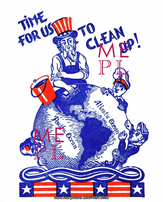 : Uncle Sam cleans up the Globe - USA - WW2 Propaganda : Uncle Sam cleans up the Globe - USA - WW2 Propaganda