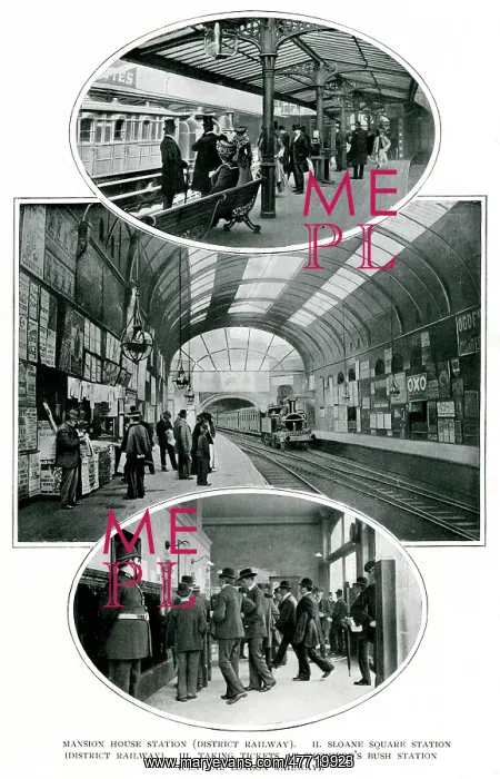 : Underground railway, scenes from three stations, London 1903 : Underground railway, scenes from three stations, London 1903