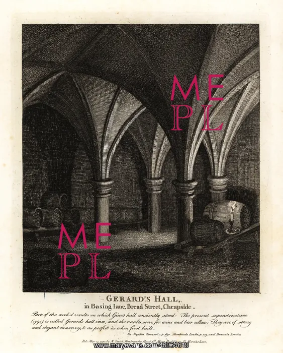 : Underground vaults in Gerard's Hall Inn, Cheapside, 1795 : Underground vaults in Gerard's Hall Inn, Cheapside, 1795