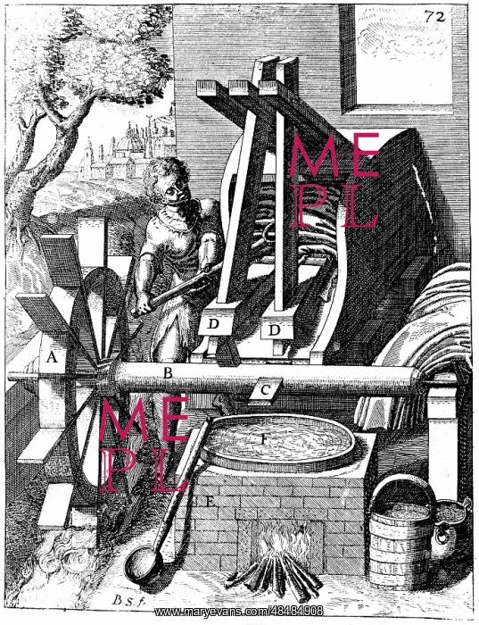 : Undershot water wheel powering a fulling mill : Undershot water wheel powering a fulling mill
