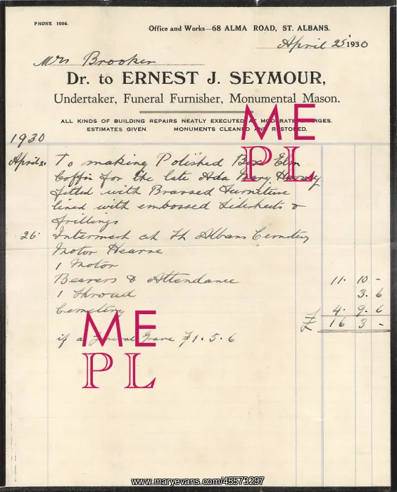 : Undertaker's invoice, first account : Undertaker's invoice, first account