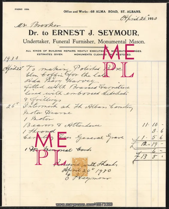 : Undertaker's invoice, revised account : Undertaker's invoice, revised account