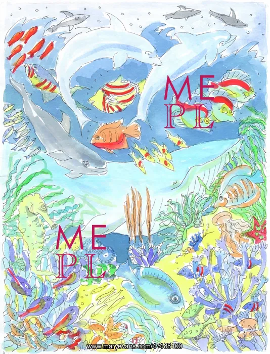 : Underwater Scene with dolphins and fish : Underwater Scene with dolphins and fish