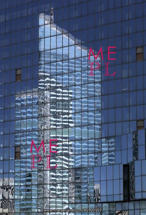 : Undulating reflections of La Defense skyscrapers : Undulating reflections of La Defense skyscrapers