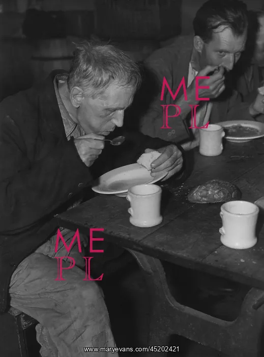 : Unemployed men at soup kitchen : Unemployed men at soup kitchen