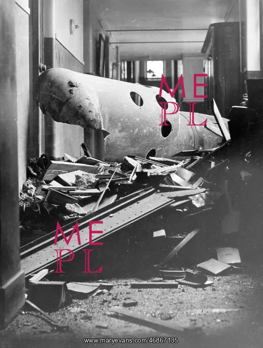 : Unexploded land mine, Greycoat Hospital, London, WW2 : Unexploded land mine, Greycoat Hospital, London, WW2