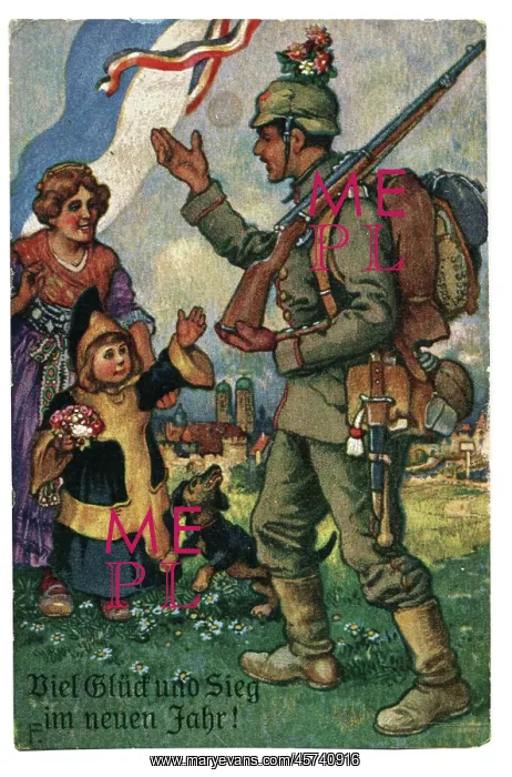 : Uniformed Germarn soldier with rifle waving goodbye : Uniformed Germarn soldier with rifle waving goodbye