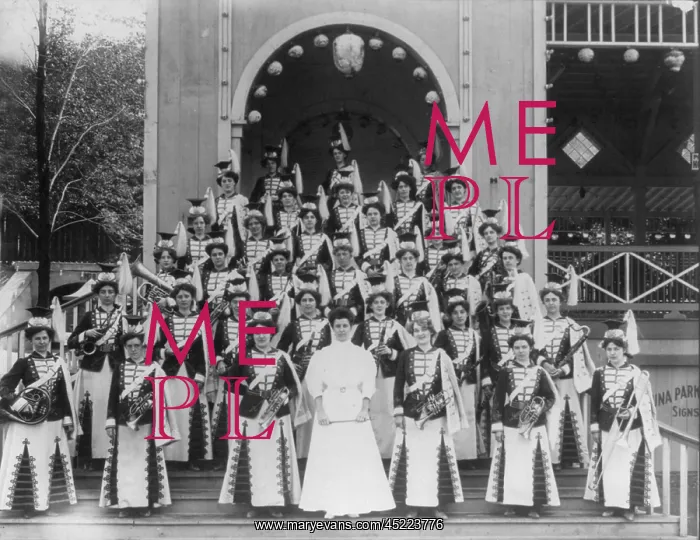: Uniformed group on amusement park bandstand, ? : Uniformed group on amusement park bandstand, ?