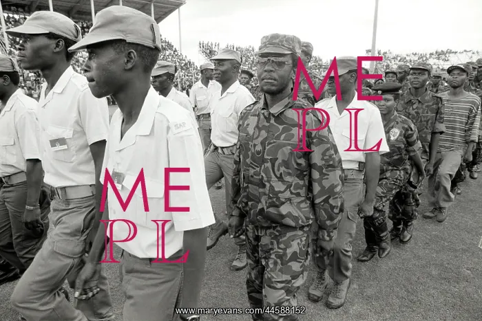 : Uniformed soldiers and members of the SAP marching : Uniformed soldiers and members of the SAP marching