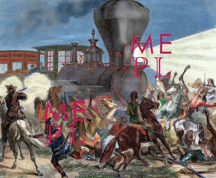: Union Pacific train attacked by Indians. USA : Union Pacific train attacked by Indians. USA