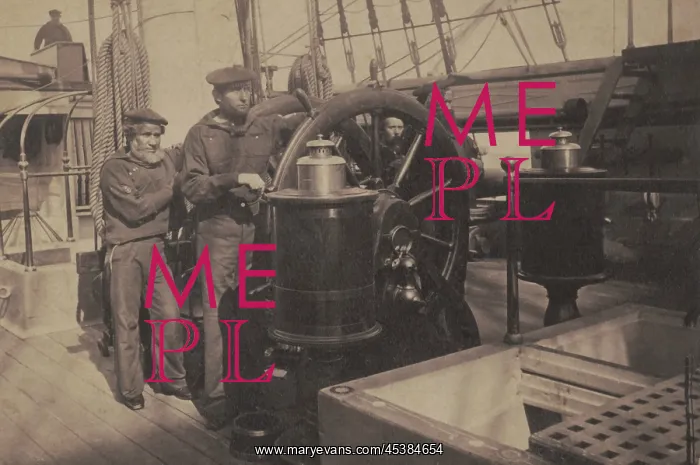 : Union sailors at the ships wheel aboard the : Union sailors at the ships wheel aboard the