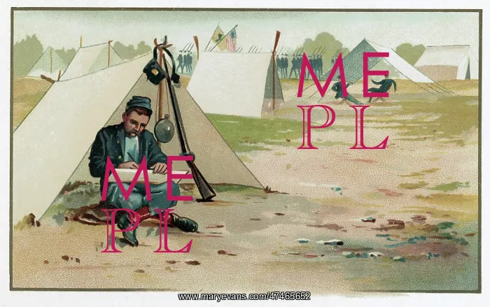  : Union soldier making a drawing while sitting in front of ten