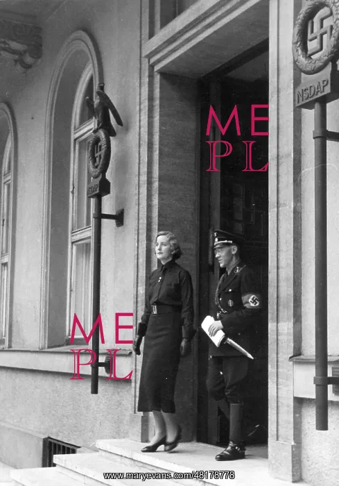 : Unity Mitford in front of the Brown House in Munich, 1937 : Unity Mitford in front of the Brown House in Munich, 1937