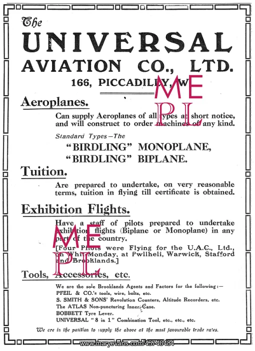 : Universal Aviation Co - Birdling Monoplanes & Biplanes : Universal Aviation Co - Birdling Monoplanes & Biplanes