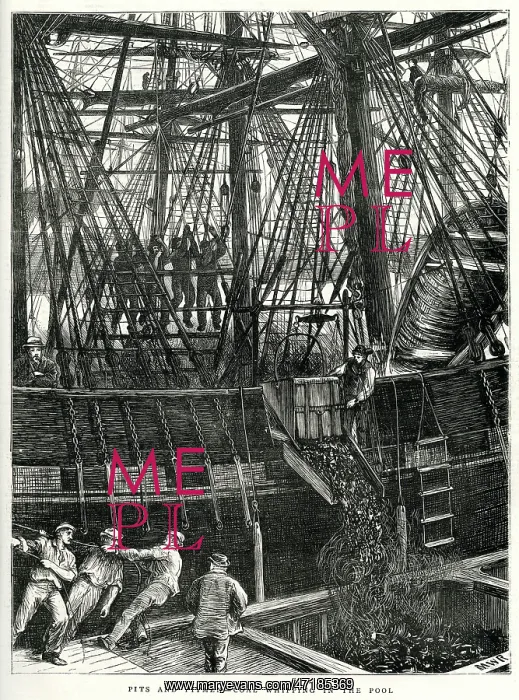 : Unloading coal at the London docks 1871 : Unloading coal at the London docks 1871