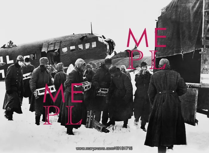 : Unloading a German transport aircraft on the Eastern front : Unloading a German transport aircraft on the Eastern front