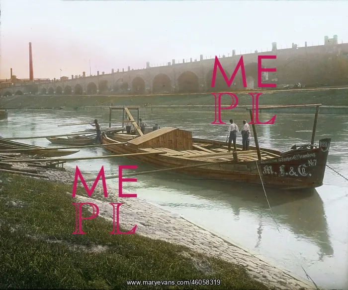 : Unloading lumber from a barge : Unloading lumber from a barge