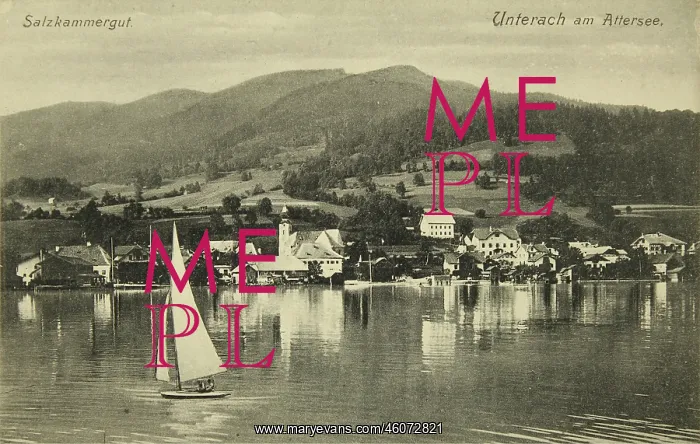 : Unterach at the Lake Attersee. View over the lake with : Unterach at the Lake Attersee. View over the lake with