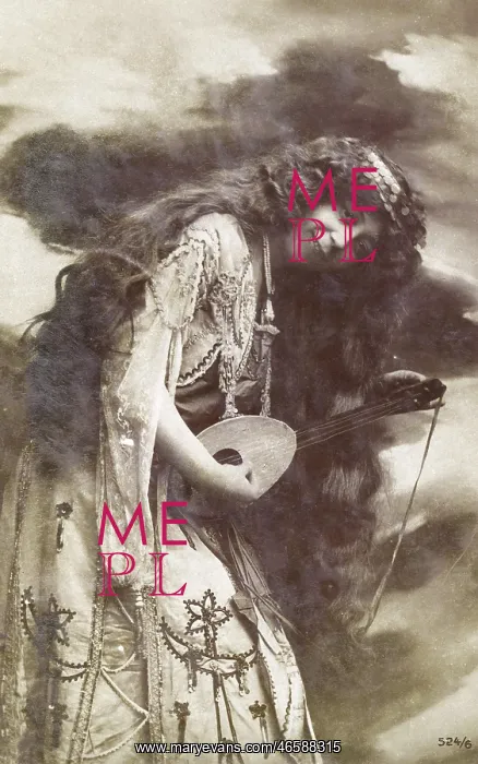  : Unusual woman playing a small stringed instrument