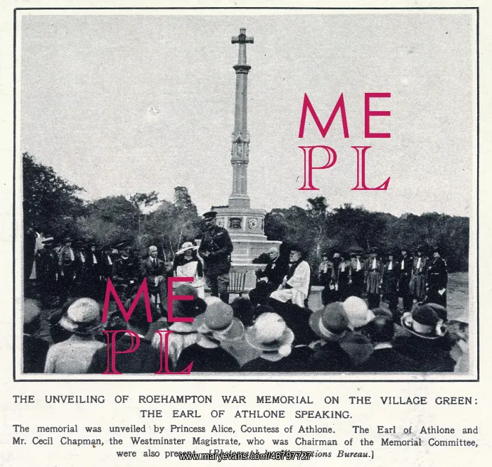 : Unveiling of Roehampton War Memorial 1922 : Unveiling of Roehampton War Memorial 1922