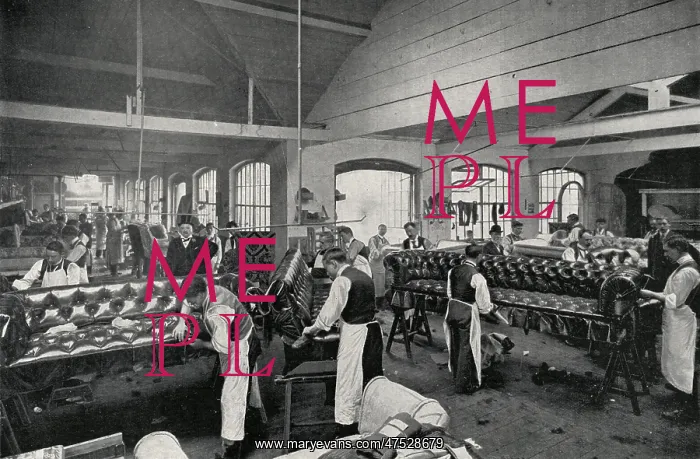 : Upholsterers at work, C V Smith factory, London : Upholsterers at work, C V Smith factory, London