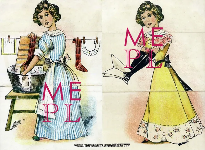 : Upstairs Downstairs, maid doing laundry, lady singing : Upstairs Downstairs, maid doing laundry, lady singing