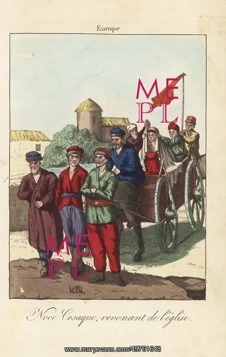 : Ural Cossack bride and groom after the wedding, 1800s : Ural Cossack bride and groom after the wedding, 1800s