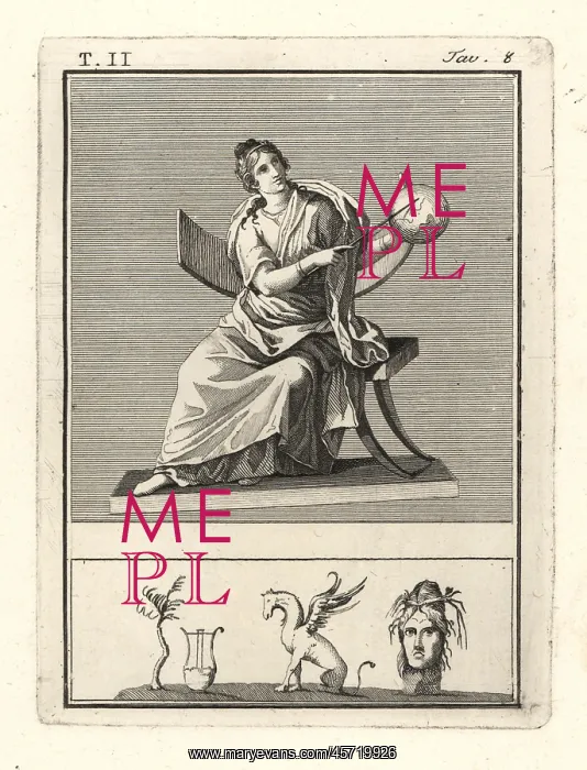 : Urania, muse of astronomy, with celestial globe and staff : Urania, muse of astronomy, with celestial globe and staff