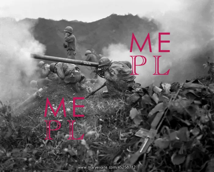 : U.S. Army gunner (crouching foreground), fires : U.S. Army gunner (crouching foreground), fires