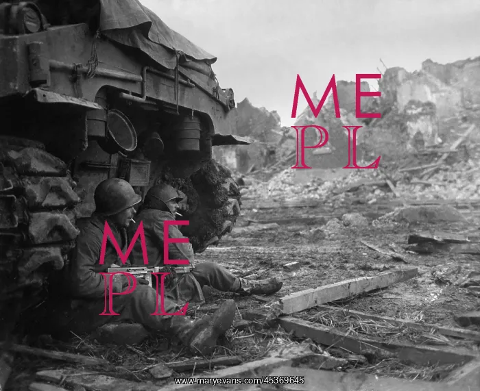 : U.S. Infantrymen sheltering behind a M-4 Sherman : U.S. Infantrymen sheltering behind a M-4 Sherman