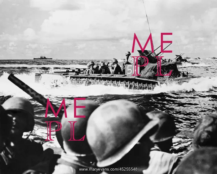 : U.S. landing craft approach the beach of Angaur : U.S. landing craft approach the beach of Angaur