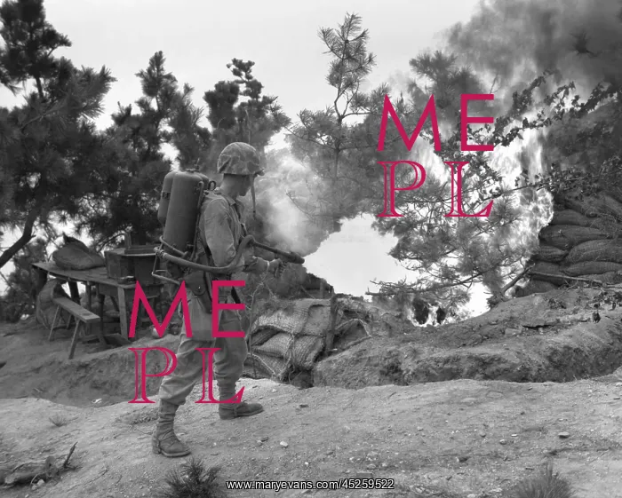 : U.S. Marine uses flame thrower to burn out enemy : U.S. Marine uses flame thrower to burn out enemy